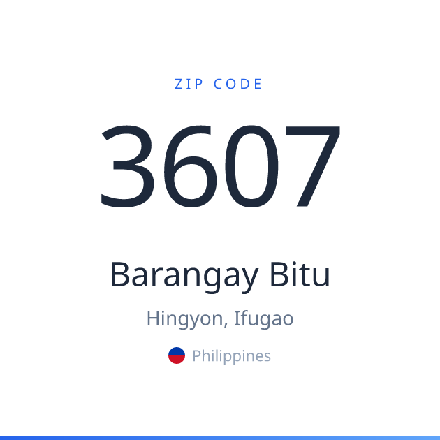 Shareable ZIP code 3607 card for Barangay Bitu, light theme