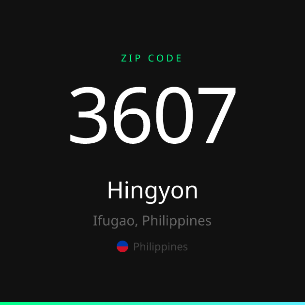 Shareable ZIP code 3607 card for Hingyon, dark theme