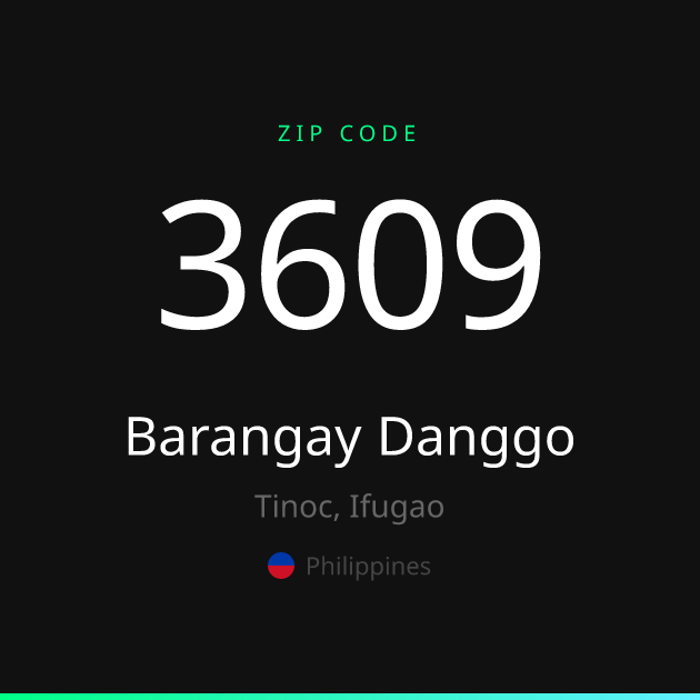 Shareable ZIP code 3609 card for Barangay Danggo, dark theme