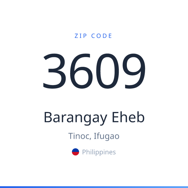 Shareable ZIP code 3609 card for Barangay Eheb, light theme