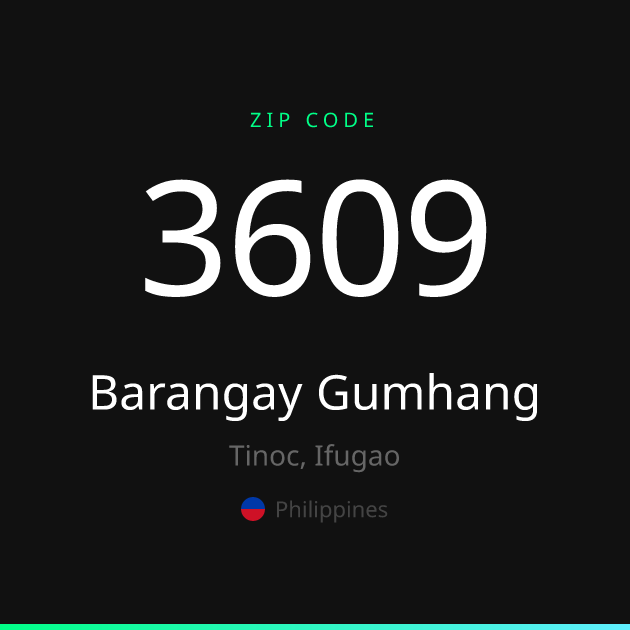 Shareable ZIP code 3609 card for Barangay Gumhang, dark theme