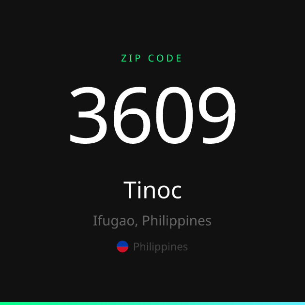 Shareable ZIP code 3609 card for Tinoc, dark theme