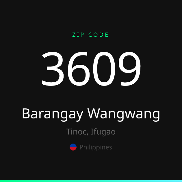 Shareable ZIP code 3609 card for Barangay Wangwang, dark theme