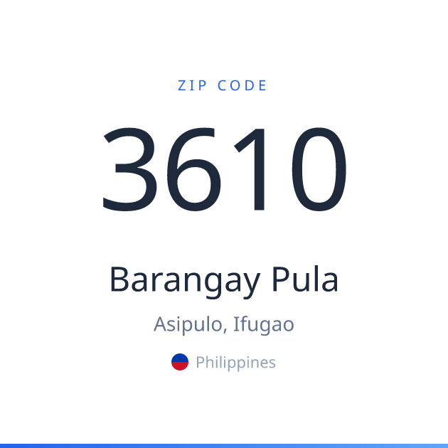 Shareable ZIP code 3610 card for Barangay Pula, light theme