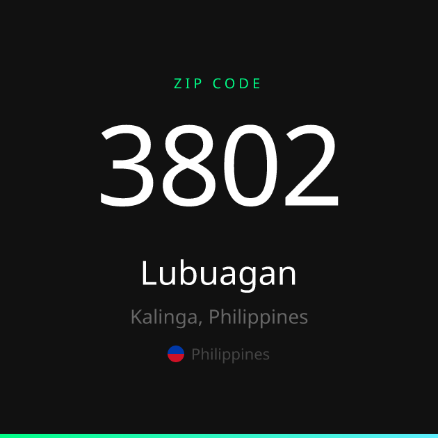 Shareable ZIP code 3802 card for Lubuagan, dark theme