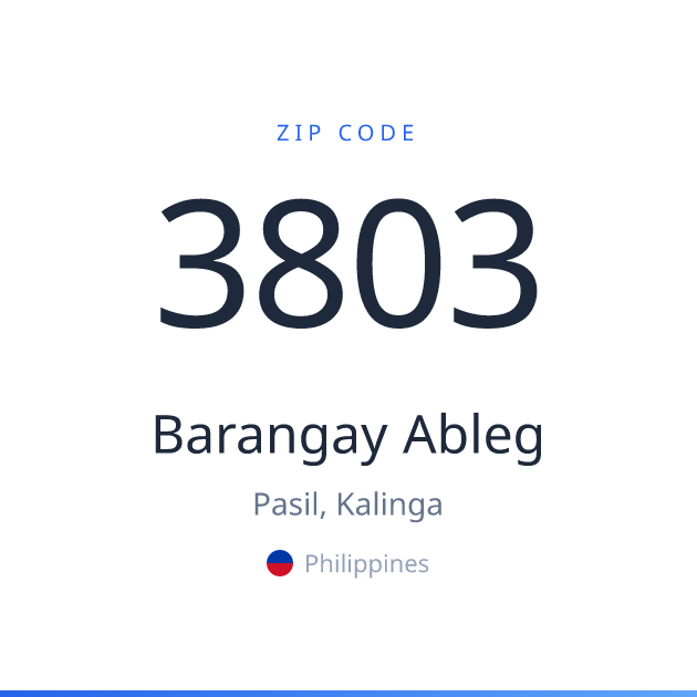 Shareable ZIP code 3803 card for Barangay Ableg, light theme