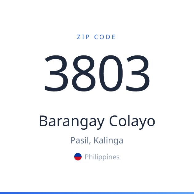 Shareable ZIP code 3803 card for Barangay Colayo, light theme
