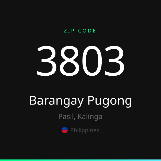 Shareable ZIP code 3803 card for Barangay Pugong, dark theme