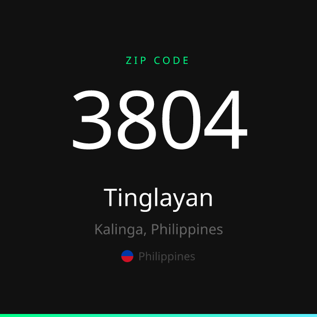 Shareable ZIP code 3804 card for Tinglayan, dark theme
