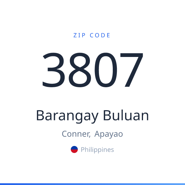 Shareable ZIP code 3807 card for Barangay Buluan, light theme