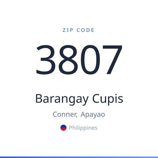 Shareable ZIP code 3807 card for Barangay Cupis, light theme