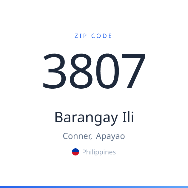 Shareable ZIP code 3807 card for Barangay Ili, light theme