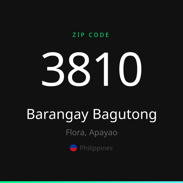 Shareable ZIP code 3810 card for Barangay Bagutong, dark theme