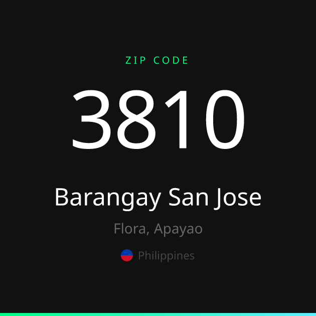 Shareable ZIP code 3810 card for Barangay San Jose, dark theme
