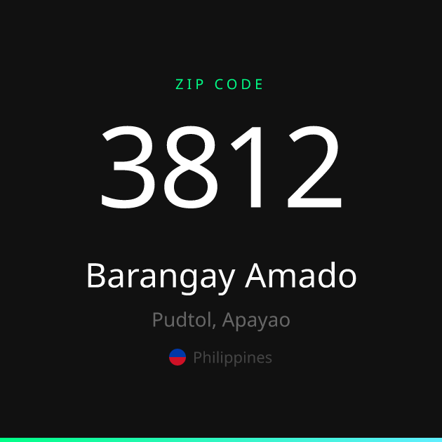 Shareable ZIP code 3812 card for Barangay Amado, dark theme