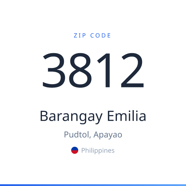 Shareable ZIP code 3812 card for Barangay Emilia, light theme