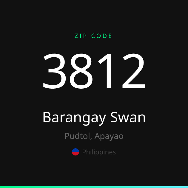 Shareable ZIP code 3812 card for Barangay Swan, dark theme