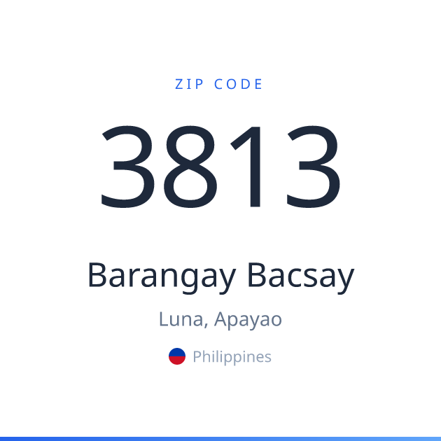 Shareable ZIP code 3813 card for Barangay Bacsay, light theme