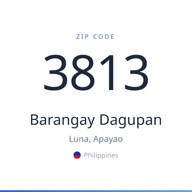 Shareable ZIP code 3813 card for Barangay Dagupan, light theme