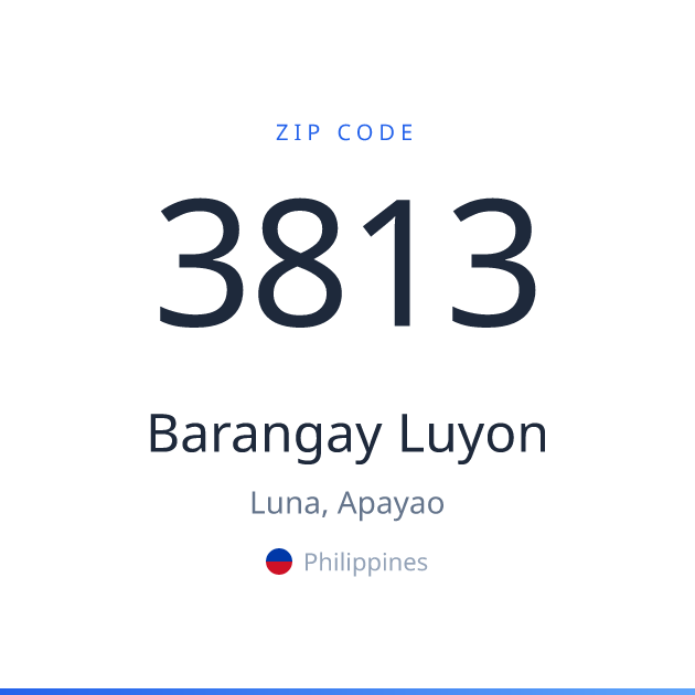 Shareable ZIP code 3813 card for Barangay Luyon, light theme