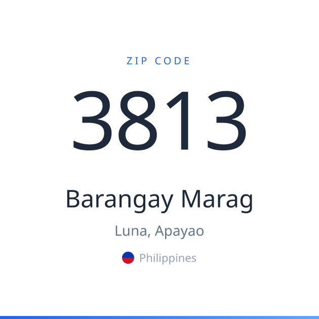 Shareable ZIP code 3813 card for Barangay Marag, light theme