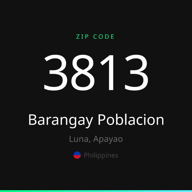 Shareable ZIP code 3813 card for Barangay Poblacion, dark theme
