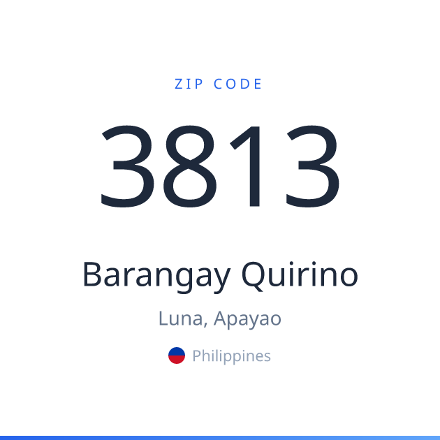 Shareable ZIP code 3813 card for Barangay Quirino, light theme