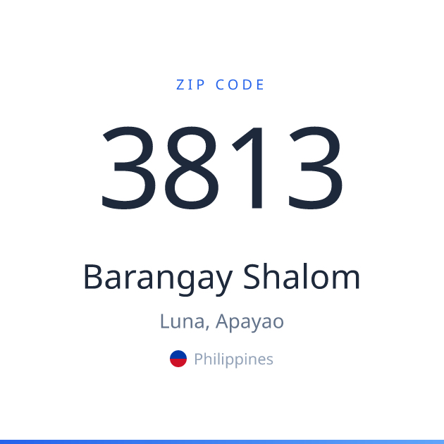 Shareable ZIP code 3813 card for Barangay Shalom, light theme