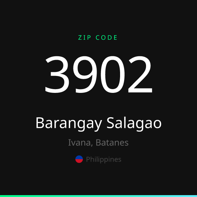 Shareable ZIP code 3902 card for Barangay Salagao, dark theme