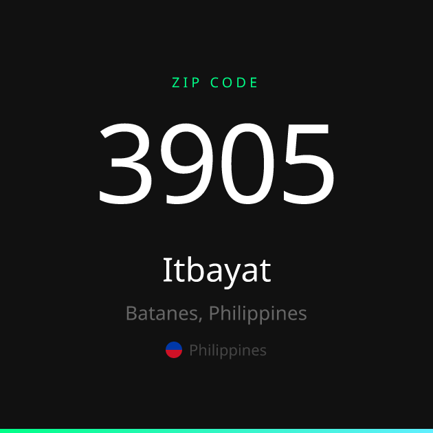 Shareable ZIP code 3905 card for Itbayat, dark theme