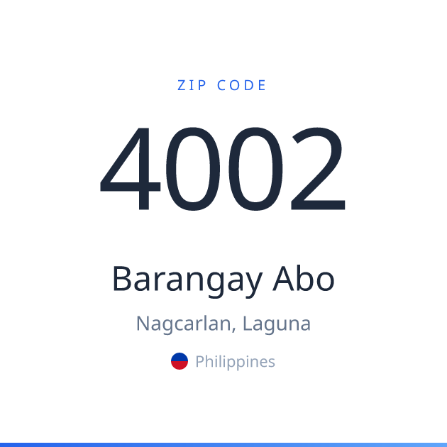 Shareable ZIP code 4002 card for Barangay Abo, light theme