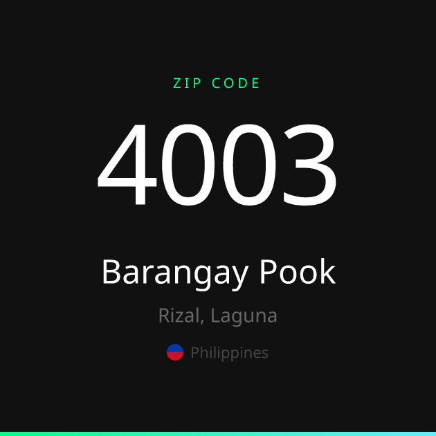 Shareable ZIP code 4003 card for Barangay Pook, dark theme