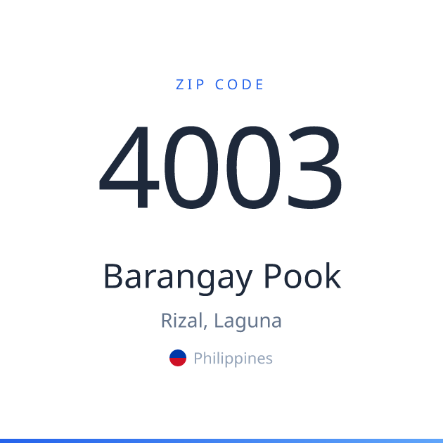 Shareable ZIP code 4003 card for Barangay Pook, light theme