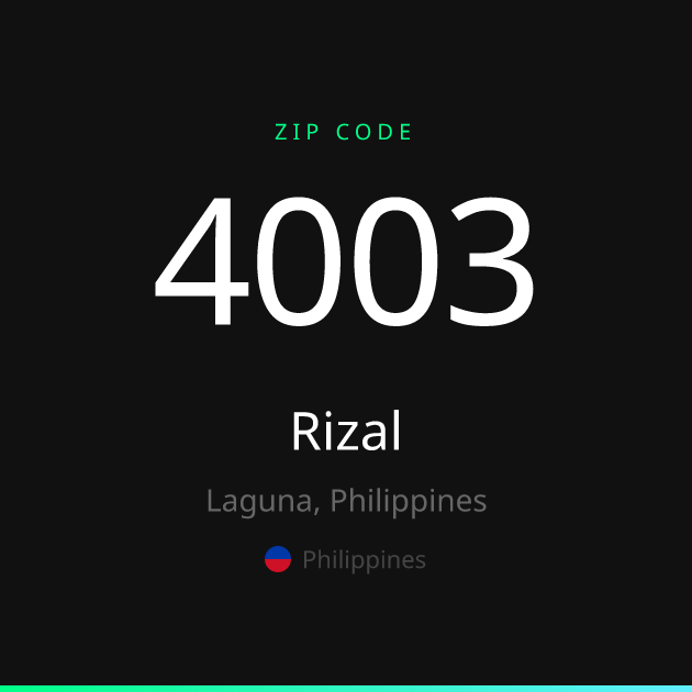 Shareable ZIP code 4003 card for Rizal, dark theme