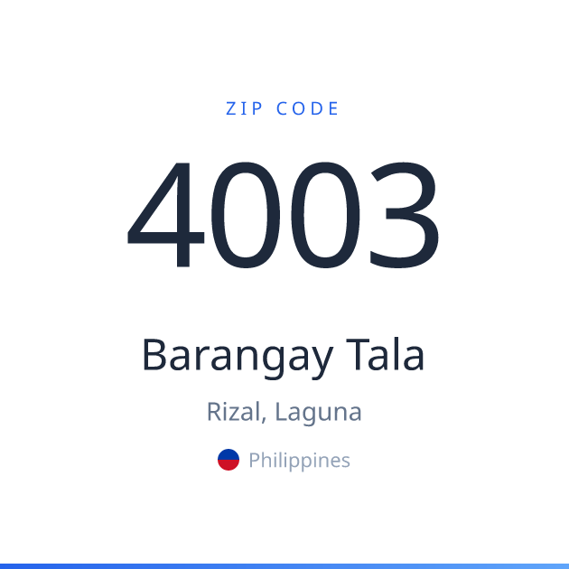 Shareable ZIP code 4003 card for Barangay Tala, light theme