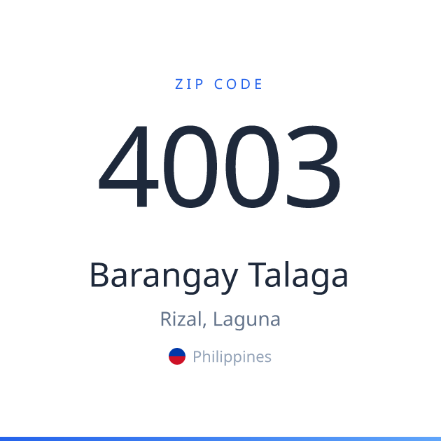 Shareable ZIP code 4003 card for Barangay Talaga, light theme