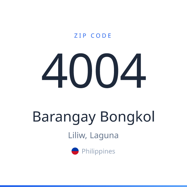 Shareable ZIP code 4004 card for Barangay Bongkol, light theme