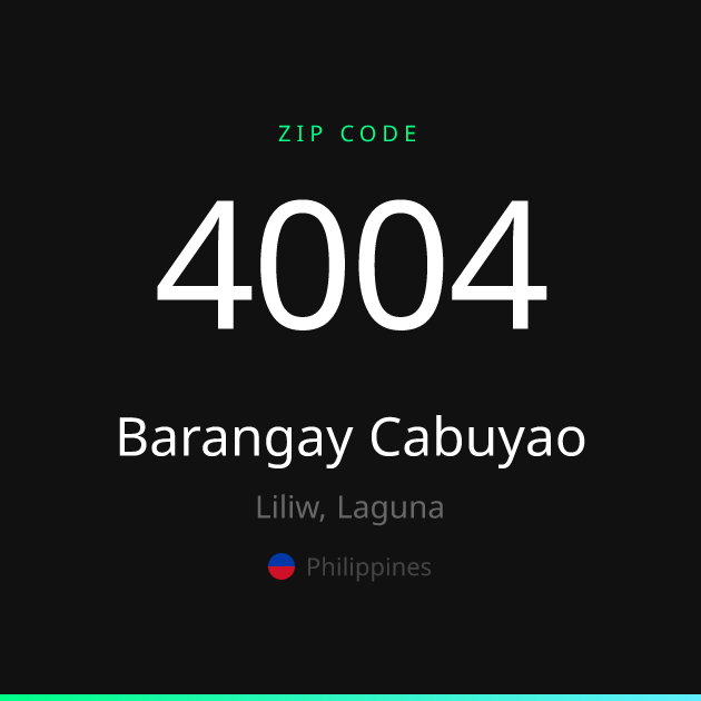 Shareable ZIP code 4004 card for Barangay Cabuyao, dark theme