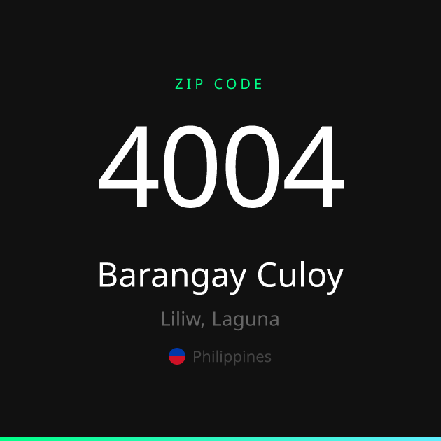 Shareable ZIP code 4004 card for Barangay Culoy, dark theme