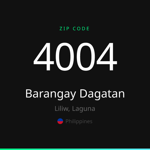 Shareable ZIP code 4004 card for Barangay Dagatan, dark theme