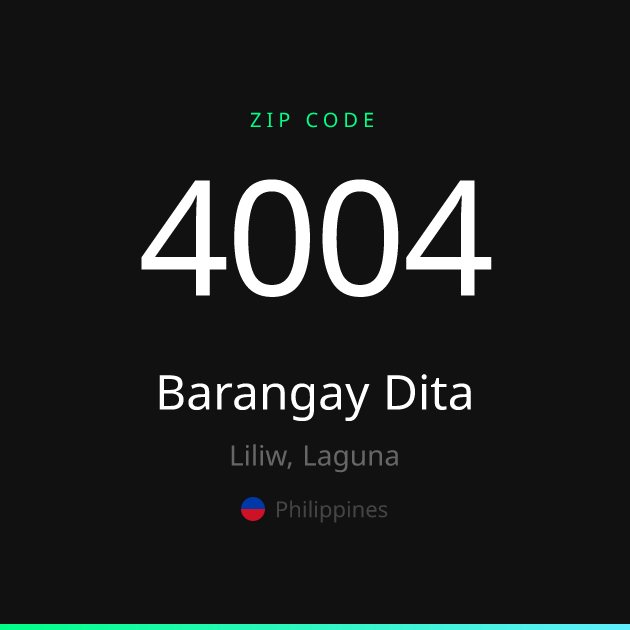 Shareable ZIP code 4004 card for Barangay Dita, dark theme