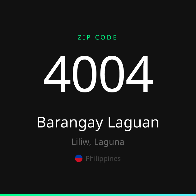 Shareable ZIP code 4004 card for Barangay Laguan, dark theme