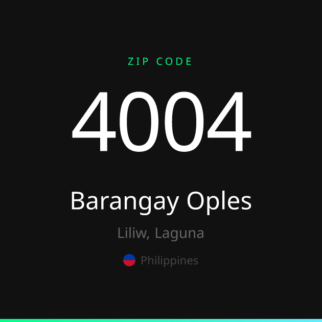 Shareable ZIP code 4004 card for Barangay Oples, dark theme