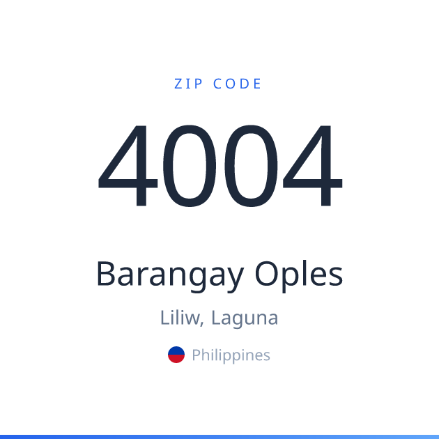 Shareable ZIP code 4004 card for Barangay Oples, light theme