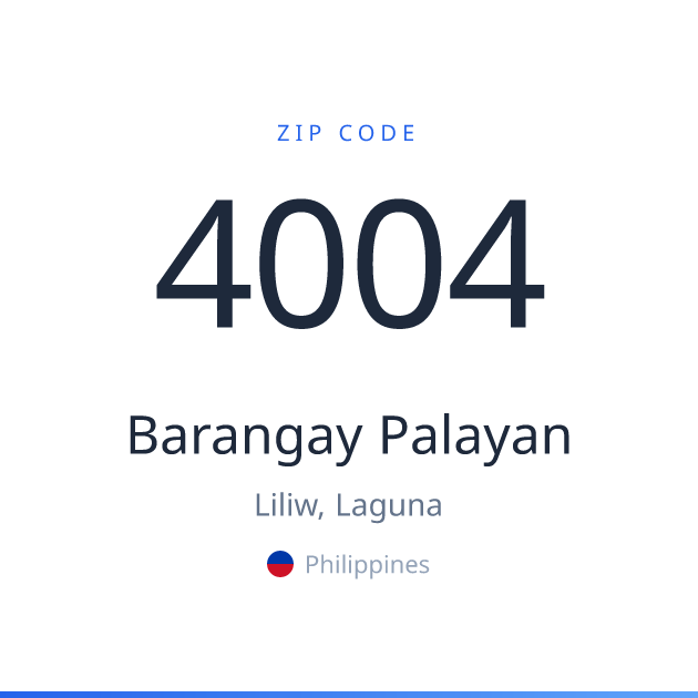 Shareable ZIP code 4004 card for Barangay Palayan, light theme