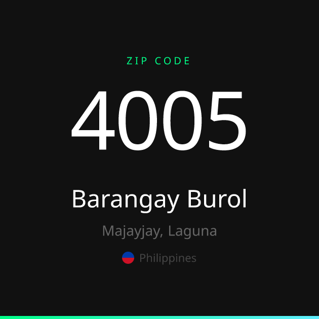 Shareable ZIP code 4005 card for Barangay Burol, dark theme