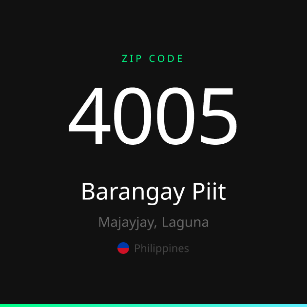 Shareable ZIP code 4005 card for Barangay Piit, dark theme