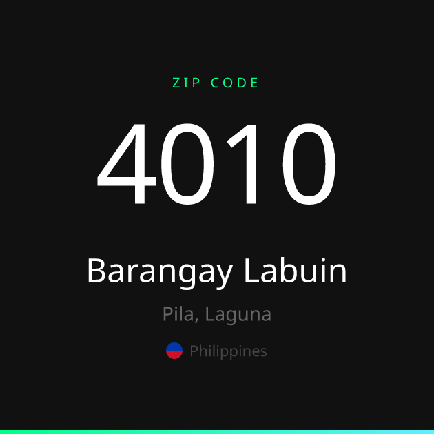 Shareable ZIP code 4010 card for Barangay Labuin, dark theme