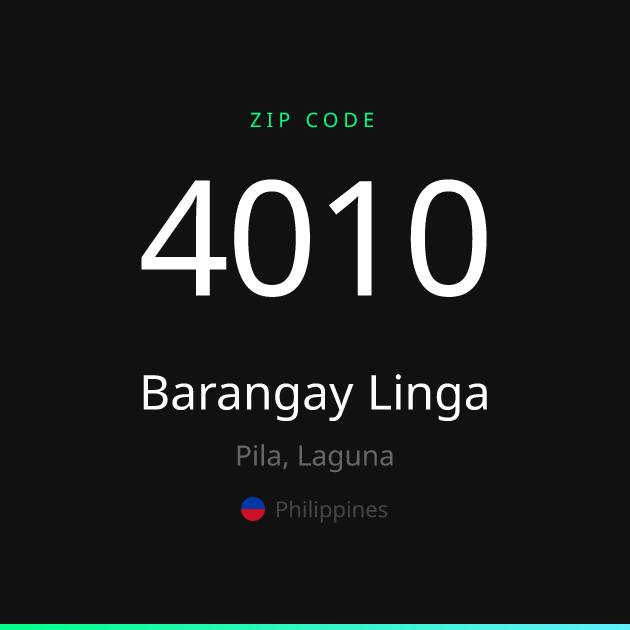 Shareable ZIP code 4010 card for Barangay Linga, dark theme