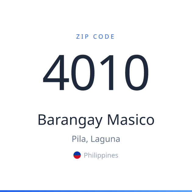 Shareable ZIP code 4010 card for Barangay Masico, light theme